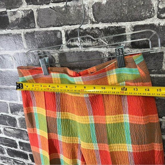 Smythe Cropped Pintuck Pants - Tangerine Plaid - Size 4 - Picture 9 of 12